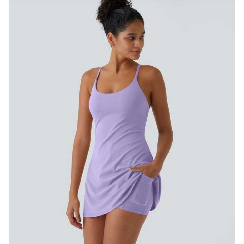 Scoop Neck Lilac Mini Dress with Built-In Shorts
